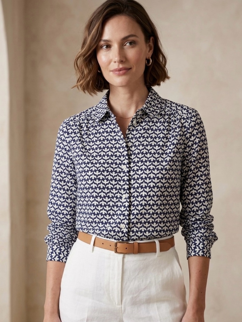 Haberdashery Navy and White Printed Button-Down Shirt